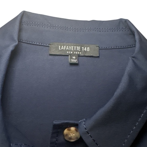 Lafayette 148 New York Kylie Short-Sleeve Navy Shirt Dress Sz 10 Classic Casual - Picture 2 of 13
